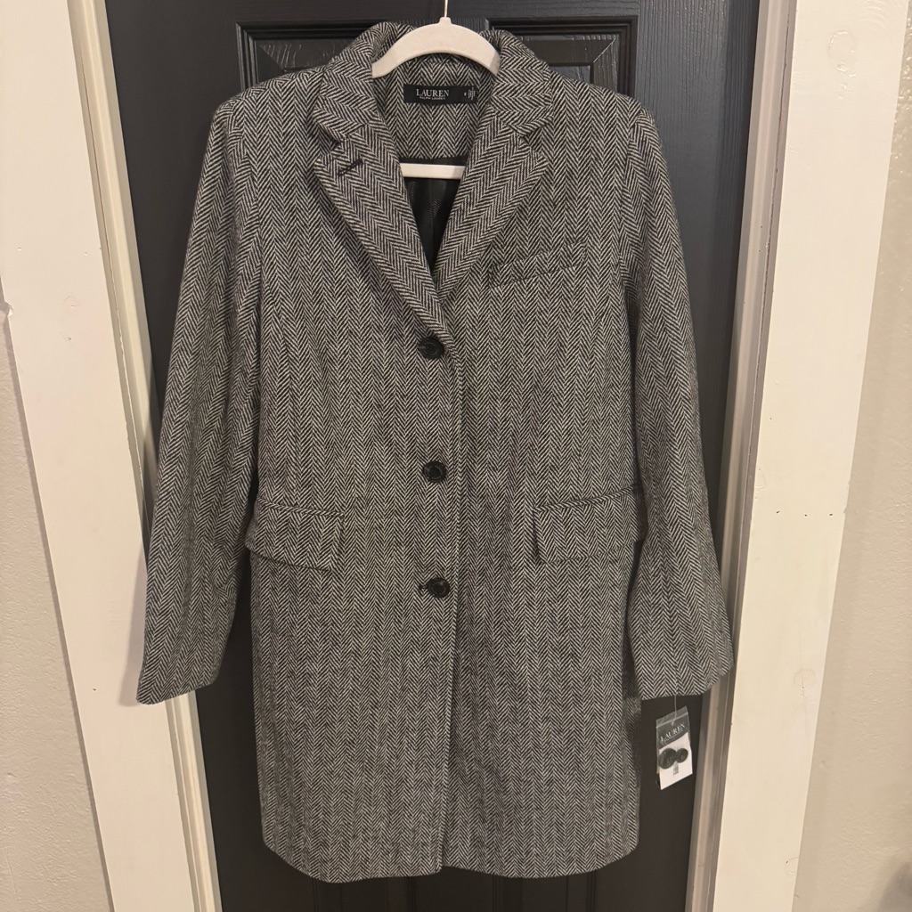 Lauren Ralph Lauren Women’s Size 8 Wool Blend Blk/Wht Herringbone Peacoat Nwt